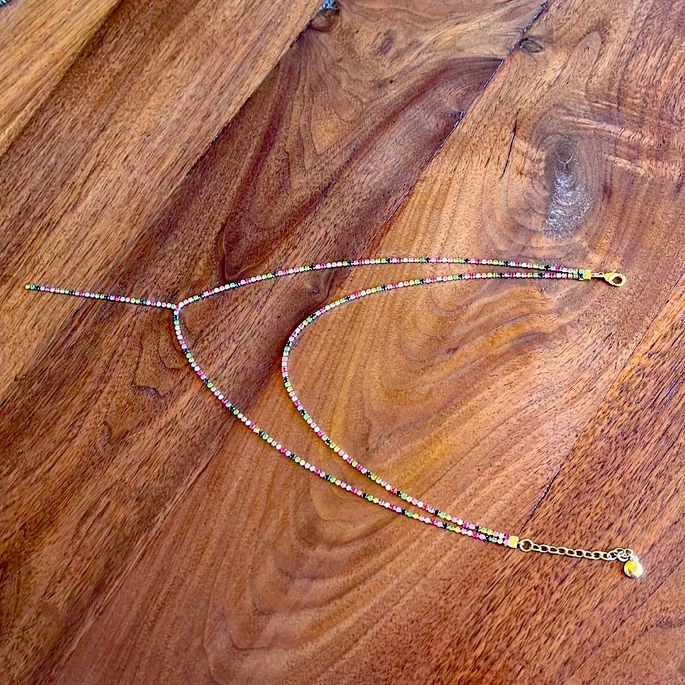 Baublebar Gold Tennis Necklace with Colorful Gemstones